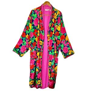 Vintage Victoria's Secret Gold Label Floral Terry Lined Kimono Robe one size